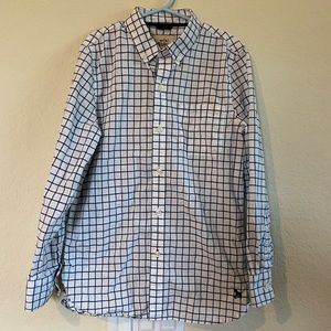 mini Boden kids button down dress shirt 9/10 white blue check. EUC